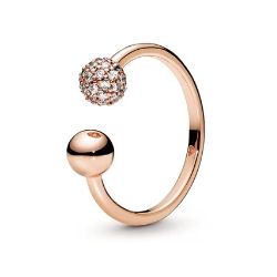 Rose Polished and Pave Open Ring