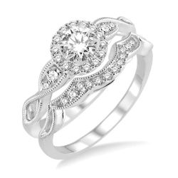 Round Shape Halo Diamond Wedding Set
