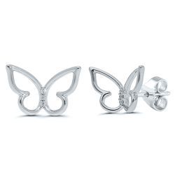 Sterling Silver .02ctw Diamond Open Butterfly Post Earrings