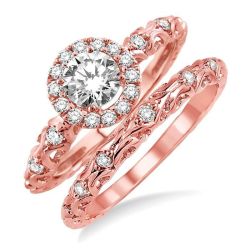 Round Shape Halo Diamond Wedding Set