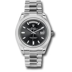  *Pre-Owned* Rolex 950 Platinum Day-Date 40 Watch - Smooth Bezel - Black Baguette Diamond Dial - President Bracelet