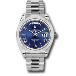 *Pre-Owned* Rolex 950 Platinum Day-Date 40 Watch - Smooth Bezel - Blue Bevelled Roman Dial - President Bracelet