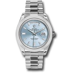  *Pre-Owned* Rolex 950 Platinum Day-Date 40 Watch - Smooth Bezel - Ice Blue Baguette Diamond Dial - President Bracelet