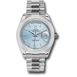  *Pre-Owned* Rolex 950 Platinum Day-Date 40 Watch - Smooth Bezel - Ice Blue Diagonal Motif Index Dial - President Bracelet