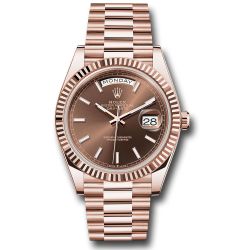  *Pre-Owned* Rolex Everose Gold Day-Date 40 Watch - Fluted Bezel - Chocolate Index Dial - President Bracelet