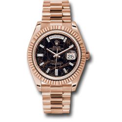  *Pre-Owned* Rolex Everose Gold Day-Date 40 Watch - Fluted Bezel - Eisenkiesel Diamond Dial - President Bracelet