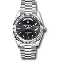  *Pre-Owned* Rolex Platinum Day-Date 40 Watch - Fluted Bezel - Bright Black Index Dial - President Bracelet