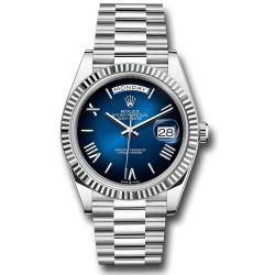  *Pre-Owned* Rolex Platinum Day-Date 40 Watch - Fluted Bezel - Blue OmbrÃ© Roman Dial - President Bracelet