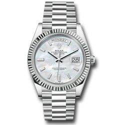  *Pre-Owned* Rolex Platinum Day-Date 40 Watch - Fluted Bezel - White Mother-Of-Pearl Dial - President Bracelet