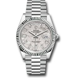  *Pre-Owned* Rolex Platinum Day-Date 40 Watch - Fluted Bezel - Meteorite Dial - President Bracelet