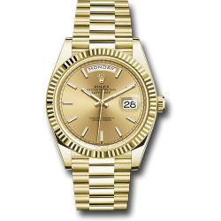  *Pre-Owned* Rolex Yellow Gold Day-Date 40 Watch - Fluted Bezel - Champagne Index Dial - President Bracelet