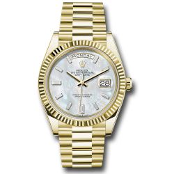  *Pre-Owned* Rolex Yellow Gold Day-Date 40 Watch - Fluted Bezel - White Mother-Of-Pearl Dial - President Bracelet