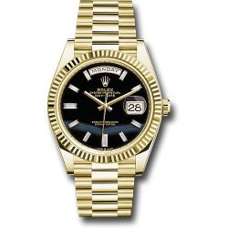  *Pre-Owned* Rolex Yellow Gold Day-Date 40 Watch - Fluted Bezel - Onyx Dial - President Bracelet
