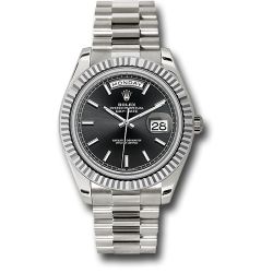  *Pre-Owned* Rolex White Gold Day-Date 40 Watch - Fluted Bezel - Black Index Dial - President Bracelet