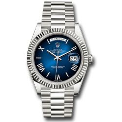  *Pre-Owned* Rolex White Gold Day-Date 40 Watch - Fluted Bezel - Blue OmbrÃ© Roman Dial - President Bracelet