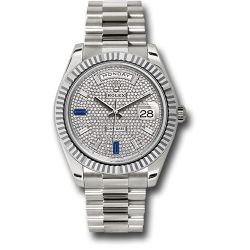  *Pre-Owned* Rolex White Gold Day-Date 40 Watch - Fluted Bezel - Diamond Paved Baguette Diamond Dial - President Bracelet