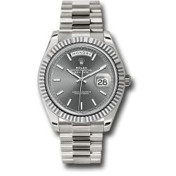  *Pre-Owned* Rolex White Gold Day-Date 40 Watch - Fluted Bezel - Slate Index Dial - President Bracelet
