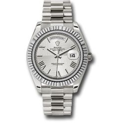  *Pre-Owned* Rolex White Gold Day-Date 40 Watch - Fluted Bezel - Silver Quadrant Motif Bevelled Roman Dial - President Bracelet