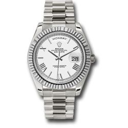  *Pre-Owned* Rolex White Gold Day-Date 40 Watch - Fluted Bezel - White Bevelled Roman Dial - President Bracelet