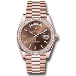  *Pre-Owned* Rolex Everose Gold Day-Date 40 Watch - Diamond Bezel - Chocolate Index Dial - President Bracelet