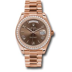  *Pre-Owned* Rolex Everose Gold Day-Date 40 Watch - Everose Gold Bezel - Chocolate Bevelled Roman Dial - President Bracelet