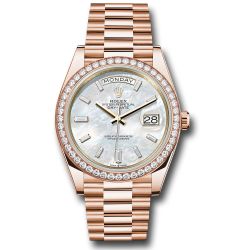  *Pre-Owned* Rolex Everose Gold Day-Date 40 Watch - Diamond Bezel - White Mother-Of-Pearl Dial - President Bracelet