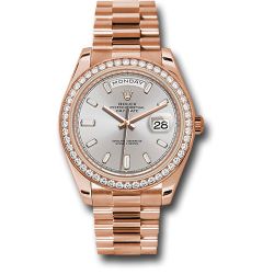  *Pre-Owned* Rolex Everose Gold Day-Date 40 Watch - Everose Gold Bezel - Sundust Baguette-Cut Diamond Dial - President Bracelet