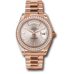  *Pre-Owned* Rolex Everose Gold Day-Date 40 Watch - Everose Gold Bezel - Sundust Strip Motif Index Dial - President Bracelet