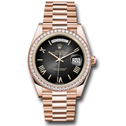  *Pre-Owned* Rolex Everose Gold Day-Date 40 Watch - Diamond Bezel - Slate OmbrÃ© Roman Dial - President Bracelet