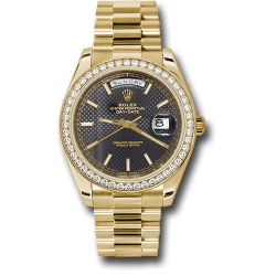  *Pre-Owned* Rolex Yellow Gold Day-Date 40 Watch - Bezel - Black Diagonal Motif Index Dial - President Bracelet