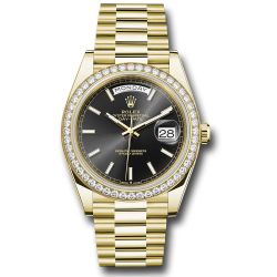  *Pre-Owned* Rolex Yellow Gold Day-Date 40 Watch - Diamond Bezel - Black Index Dial - President Bracelet