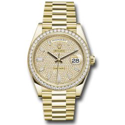  *Pre-Owned* Rolex Yellow Gold Day-Date 40 Watch - Diamond Bezel - Diamond-Paved Dial - President Bracelet