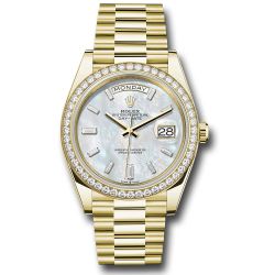  *Pre-Owned* Rolex Yellow Gold Day-Date 40 Watch - Diamond Bezel - White Mother-Of-Pearl Dial - President Bracelet