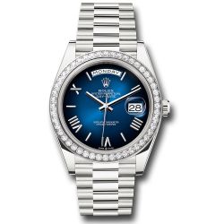  *Pre-Owned* Rolex White Gold Day-Date 40 Watch - Diamond Bezel - Blue OmbrÃ© Roman Dial - President Bracelet