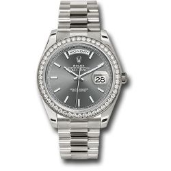  *Pre-Owned* Rolex White Gold Day-Date 40 Watch - Diamond Bezel - Slate Index Dial - President Bracelet
