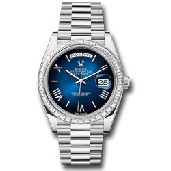  *Pre-Owned* Rolex Platinum Day-Date 40 Watch - Diamond Bezel - Blue OmbrÃ© Roman Dial - President Bracelet