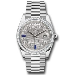  *Pre-Owned* Rolex Platinum Day-Date 40 Watch - Baguette Diamond Bezel - Diamond And Sapphire Paved Diamond Dial - President Bracelet