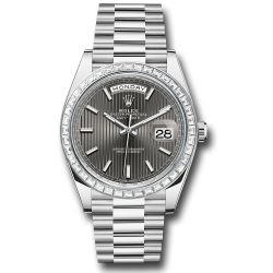  *Pre-Owned* Rolex 950 Platinum Day-Date 40 Watch - Baguette Diamond Bezel - Dark Rhodium Index Dial - President Bracelet