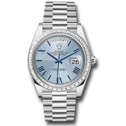  *Pre-Owned* Rolex 950 Platinum Day-Date 40 Watch - Baguette Diamond Bezel - Ice Blue Quadrant Motif Bevelled Roman Dial - President Bracelet