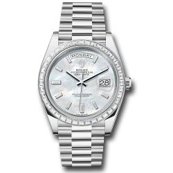  *Pre-Owned* Rolex Platinum Day-Date 40 Watch - Diamond Bezel - White Mother-Of-Pearl Dial - President Bracelet