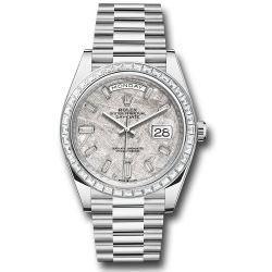 *Pre-Owned* Rolex Platinum Day-Date 40 Watch - Baguette Diamond Bezel - Meteorite Diamond Dial - President Bracelet