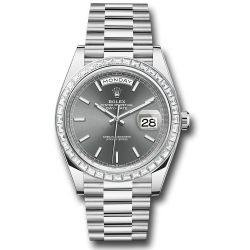  *Pre-Owned* Rolex Platinum Day-Date 40 Watch - Baguette Diamond Bezel - Slate Index Dial - President Bracelet