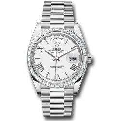  *Pre-Owned* Rolex 950 Platinum Day-Date 40 Watch - Baguette Diamond Bezel - White Bevelled Roman Dial - President Bracelet