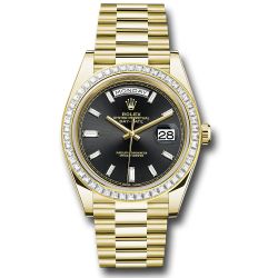  *Pre-Owned* Rolex Yellow Gold Day-Date 40 Watch - Yellow Gold Bezel - Black Baguette Diamond Dial - President Bracelet