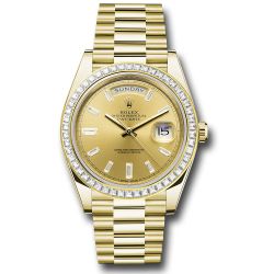  *Pre-Owned* Rolex Yellow Gold Day-Date 40 Watch - Baguette Diamond Bezel - Champagne Baguette Diamond Dial - President Bracelet