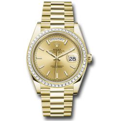  *Pre-Owned* Rolex Yellow Gold Day-Date 40 Watch - Baguette Diamond Bezel - Champagne Index Dial - President Bracelet