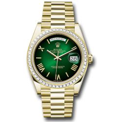  *Pre-Owned* Rolex Yellow Gold Day-Date 40 Watch - Diamond Bezel - Green OmbrÃ© Roman Dial - President Bracelet