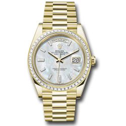  *Pre-Owned* Rolex Yellow Gold Day-Date 40 Watch - Diamond Bezel - White Mother-Of-Pearl Dial - President Bracelet