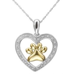 Two-Tone Paw Print Heart Pendant front view