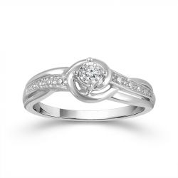 Front view Sterling Silver Diamond Promise Ring